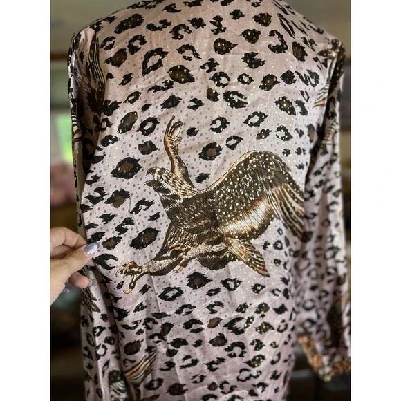 Onyx Metallic Silk Shirt Animal Print Eagle Men's Size Small Vintage NWOT